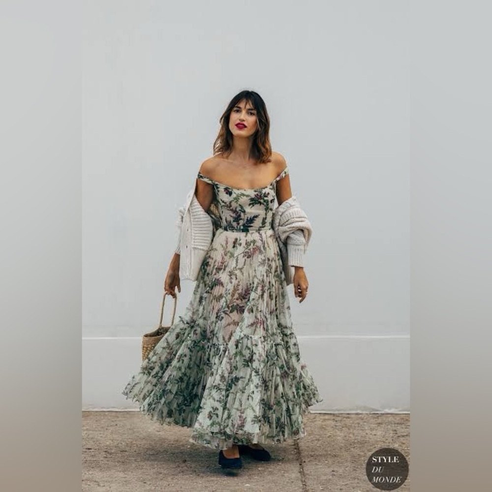 Reformation Emerald Green Off-Shoulder Maxi Dress Ruffle Sleeve Parisian Minimal - Picture 12 of 12